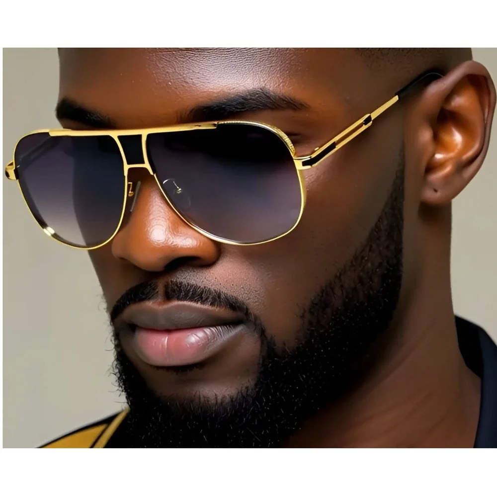 Sunglasses Gold Frame‎ Black Lens Fashion Shades Men's Sunglasses Outdoor Trendy